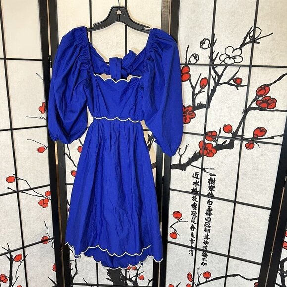 Anthropologie Forever That Girl Mimi Blue Scalloped Mini Dress Tie Back S New - Picture 5 of 9